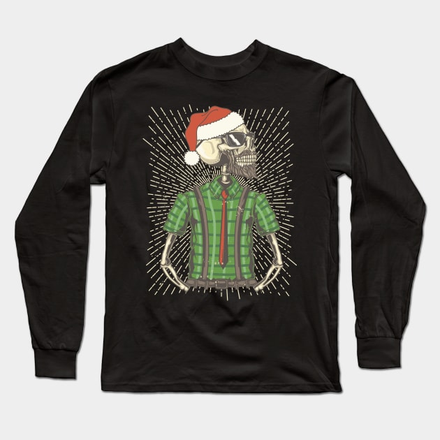 Happy Seasons - Hipster Santa Claus Skeleton Long Sleeve T-Shirt by EDDArt